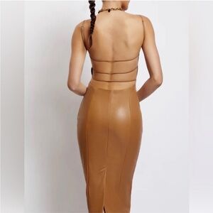 NWT Meshki Celine Faux Leather Midi Dress